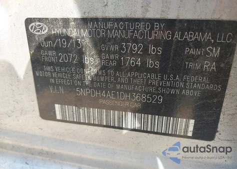 2013 Hyundai Elantra Gls z USA, uszkodzony, nr VIN 5NPDH4AE1DH368529